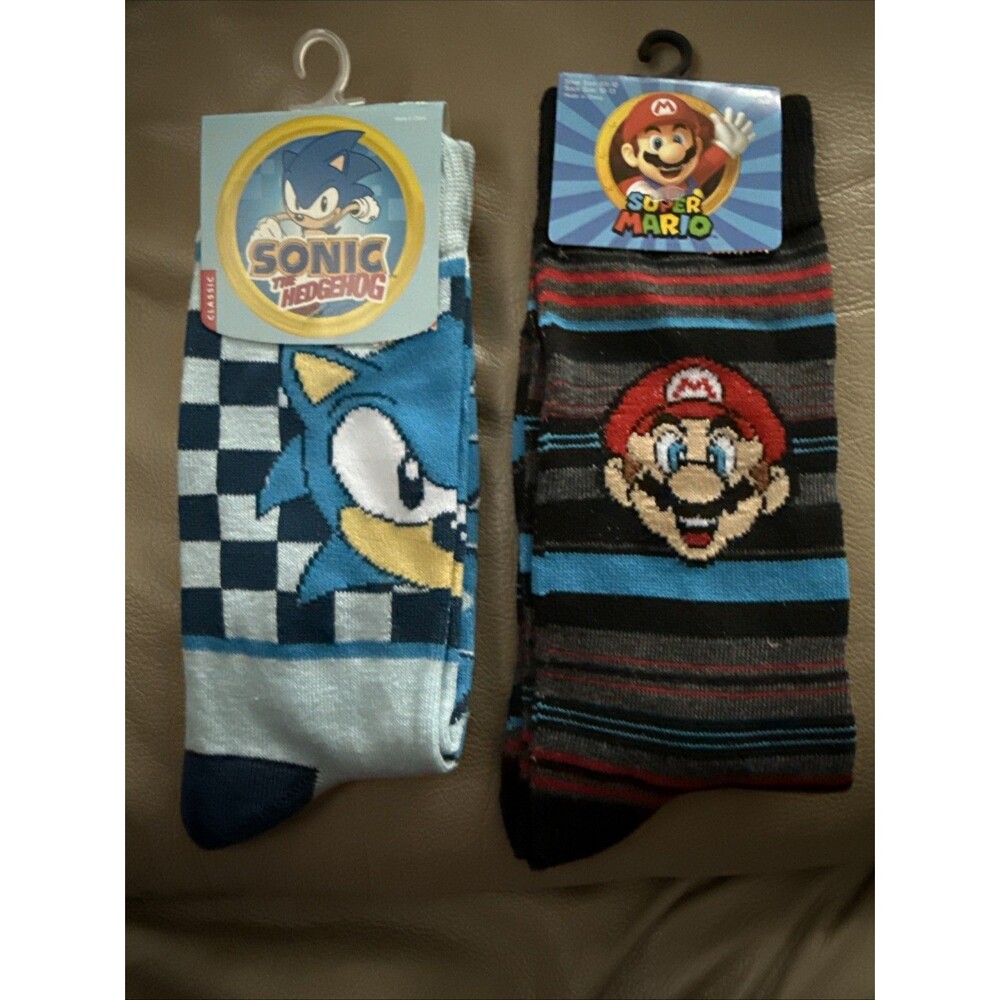NEW Sonic The Hedgehog And Nintendo Super Mario Men's Crew Socks 8-12